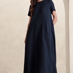 Banana Republic Midnight Navy Satin Trapeze maxi dress